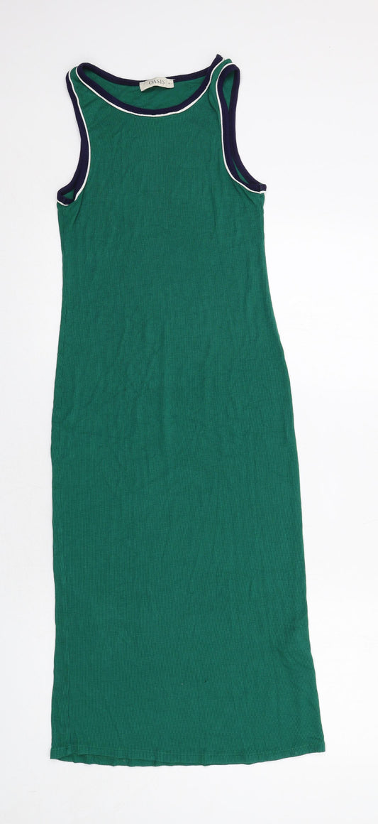 Oasis Womens Green Viscose Bodycon Size M Round Neck Pullover