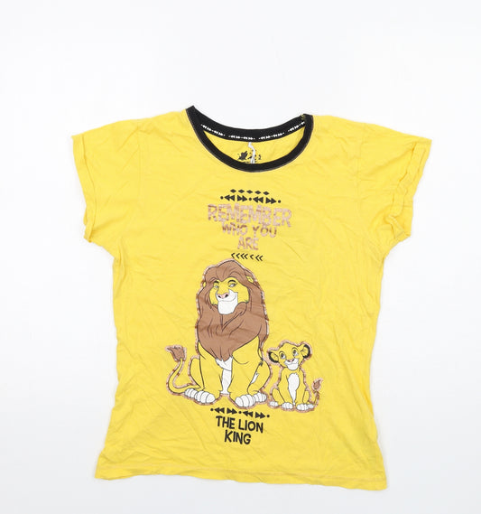 Disney Womens Yellow Cotton Basic T-Shirt Size XS Round Neck - The Lion King