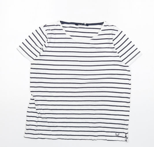 Crew Clothing Womens White Striped Cotton Basic T-Shirt Size 14 Round Neck