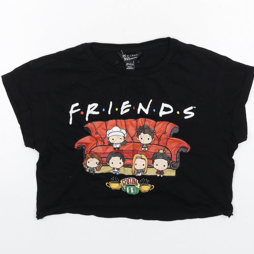 New Look Girls Black Cotton Cropped T-Shirt Size 10-11 Years Round Neck Pullover - Friends