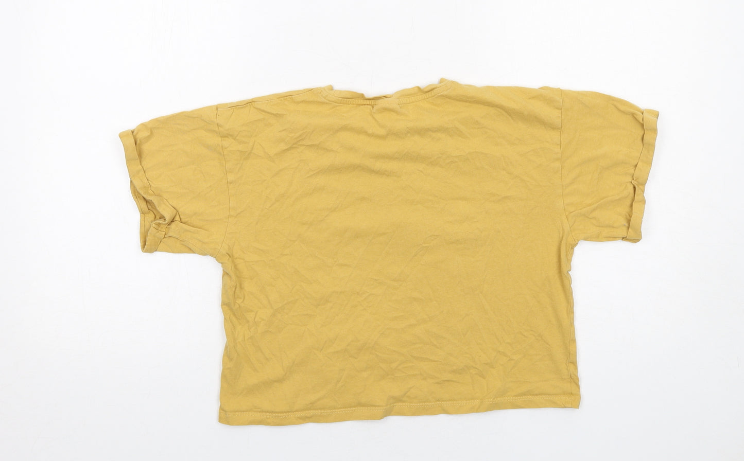 Zara Girls Yellow Cotton Cropped T-Shirt Size 11-12 Years Round Neck Pullover - Flower