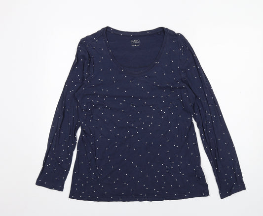 Marks and Spencer Womens Blue Polka Dot Cotton Basic T-Shirt Size 18 Scoop Neck