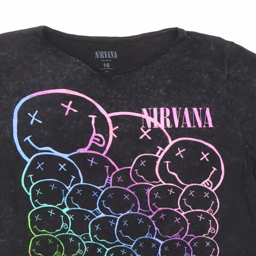 Nirvana Womens Black Cotton Basic T-Shirt Size 16 Round Neck