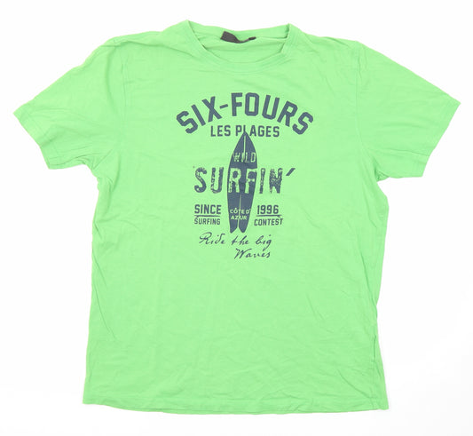 Kitaro Mens Green Cotton T-Shirt Size L Round Neck - Six-Fours Surfin