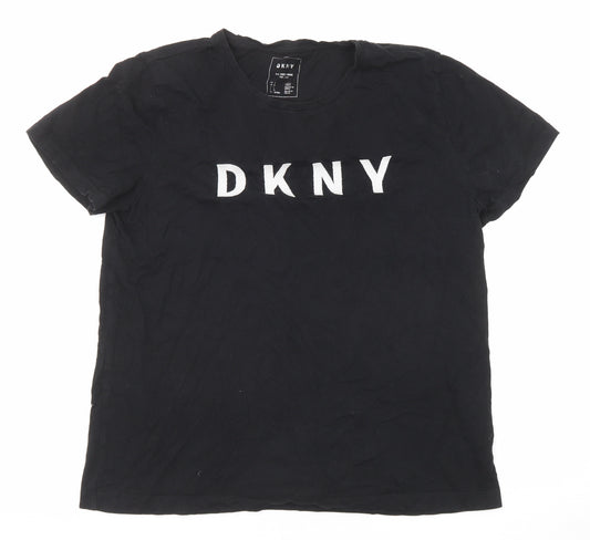 DKNY Womens Black Cotton Basic T-Shirt Size 14 Round Neck
