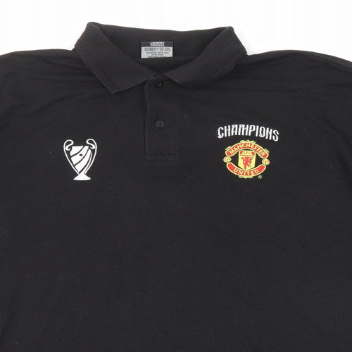 Manchester United Mens Black Cotton Polo Size 2XL Collared Button - Champions League