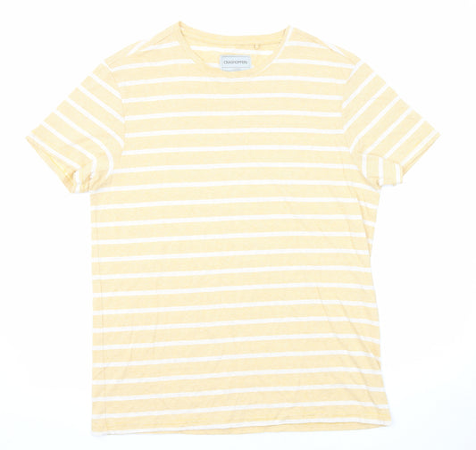Craghoppers Mens Yellow Striped Cotton T-Shirt Size L Round Neck