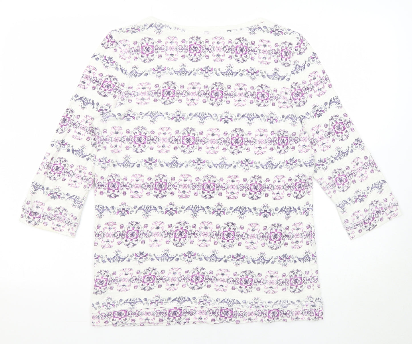 Marks and Spencer Womens White Geometric Cotton Basic T-Shirt Size 10 Round Neck