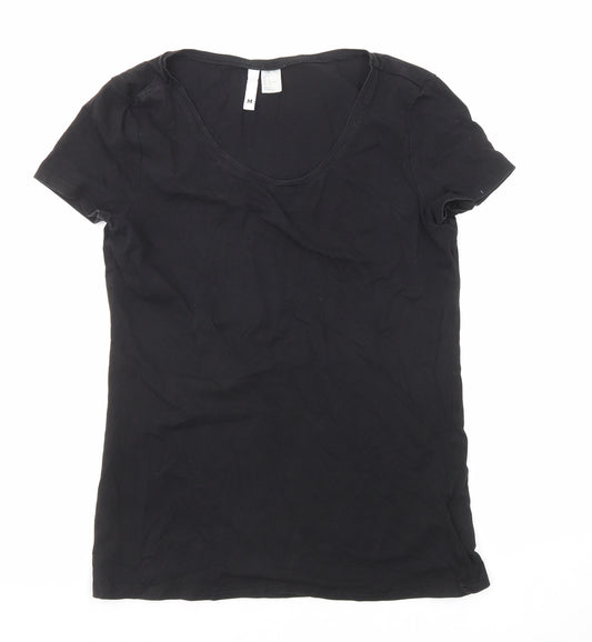 Divided by H&M Womens Black Chlorofibre Basic T-Shirt Size M Scoop Neck