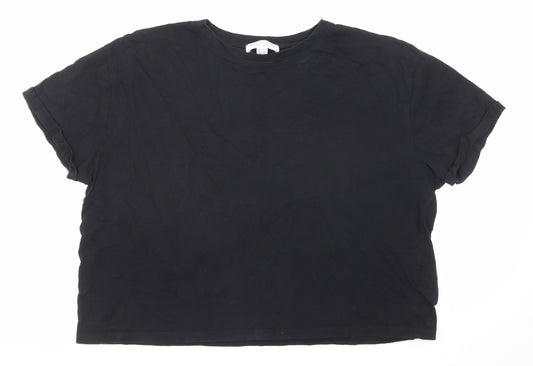 New Look Womens Black Cotton Basic T-Shirt Size 14 Round Neck