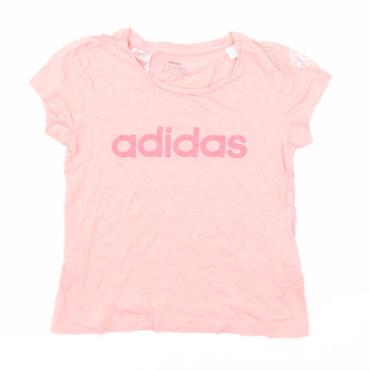 adidas Girls Pink Cotton Basic T-Shirt Size 11-12 Years Round Neck Pullover - Manchester United