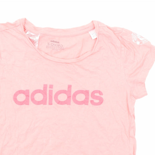 adidas Girls Pink Cotton Basic T-Shirt Size 11-12 Years Round Neck Pullover - Manchester United