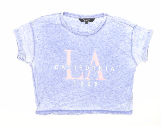New Look Girls Blue Geometric Polyester Cropped T-Shirt Size 12-13 Years Round Neck Pullover - LA California