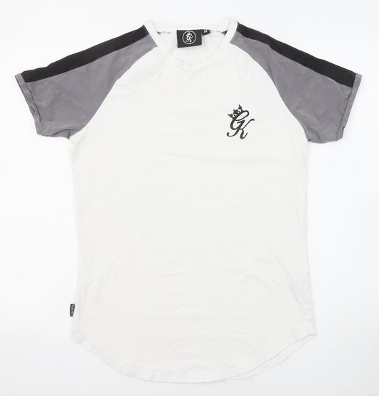 Gym King Mens White Colourblock Cotton T-Shirt Size M Round Neck