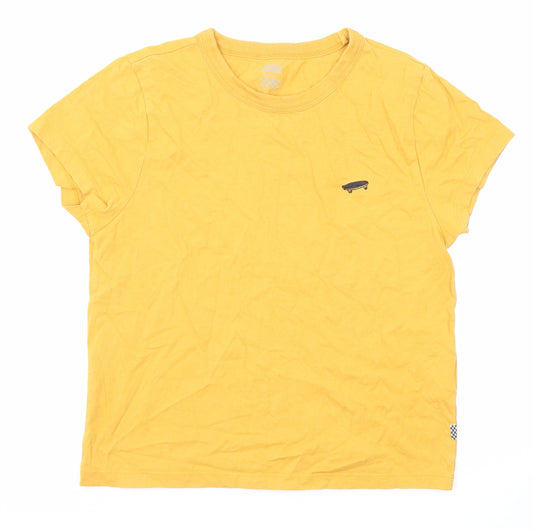 VANS Womens Yellow Cotton Basic T-Shirt Size S Round Neck - Skateboard