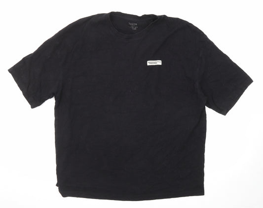 Bershka Mens Black Cotton T-Shirt Size XL Round Neck