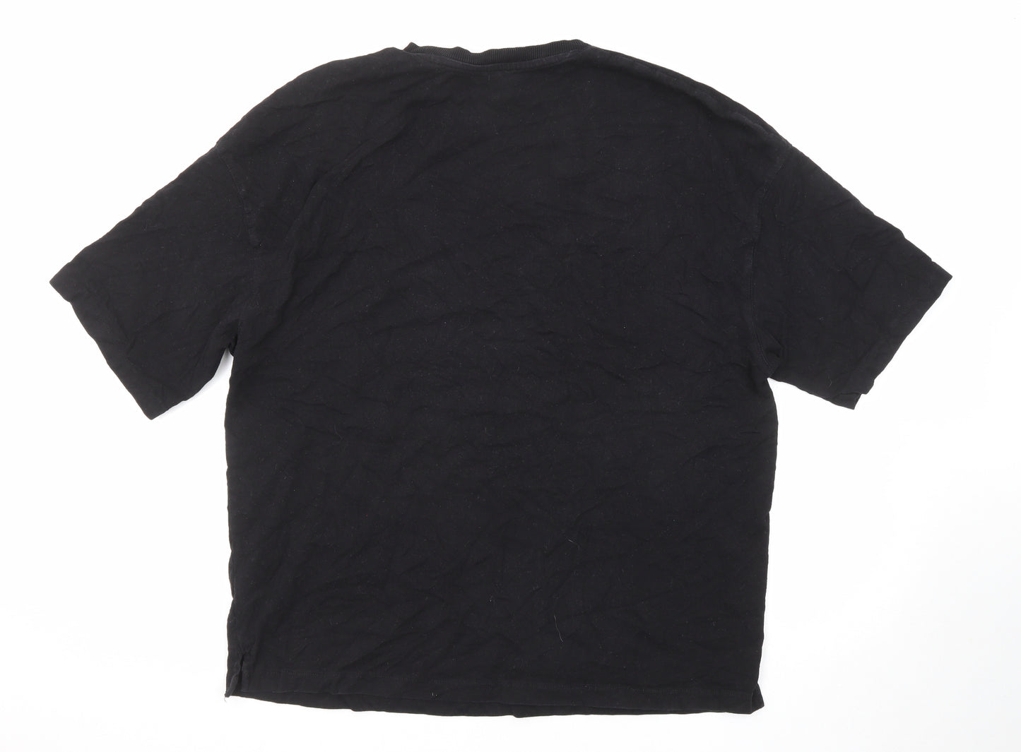 Bershka Mens Black Cotton T-Shirt Size XL Round Neck
