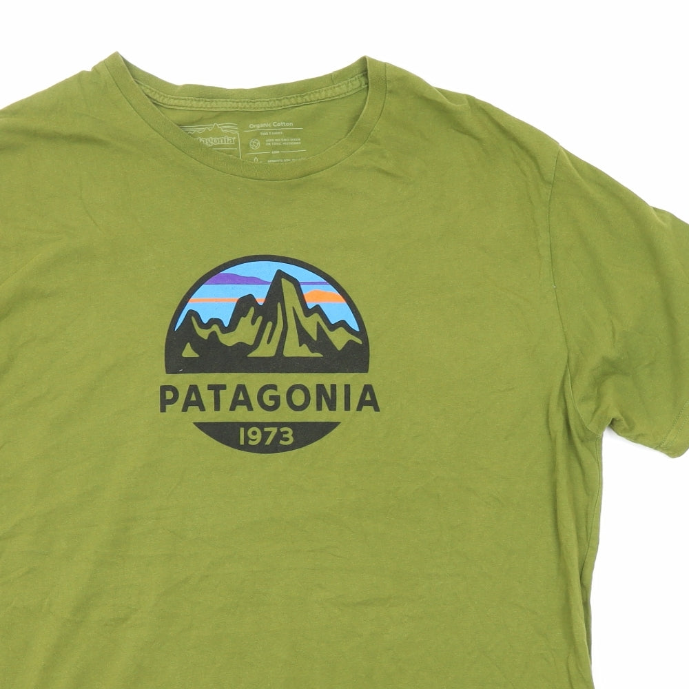 Patagonia Mens Green Cotton T-Shirt Size L Round Neck