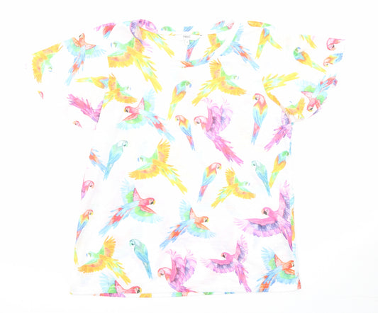 NEXT Womens Multicoloured Geometric Polyester Basic T-Shirt Size 10 Round Neck - Parrot Print