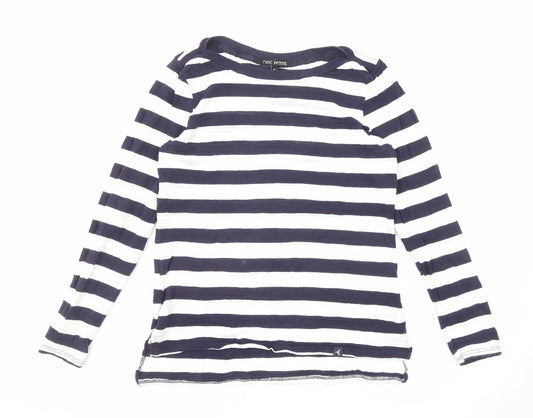 NEXT Womens Blue Striped Cotton Basic T-Shirt Size 10 Round Neck