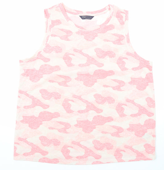 Marks and Spencer Womens Pink Camouflage Polyester Basic Tank Size 14 Round Neck