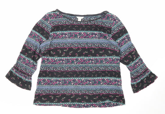 Monsoon Womens Multicoloured Geometric Cotton Basic T-Shirt Size 12 Boat Neck