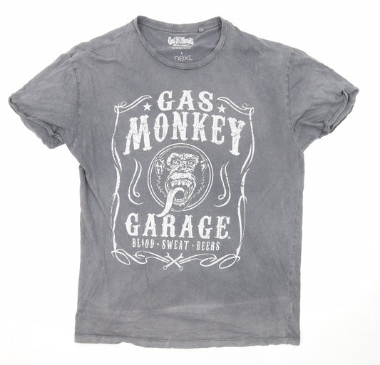 NEXT Mens Grey Cotton T-Shirt Size L Round Neck - Gas Monkey Garage