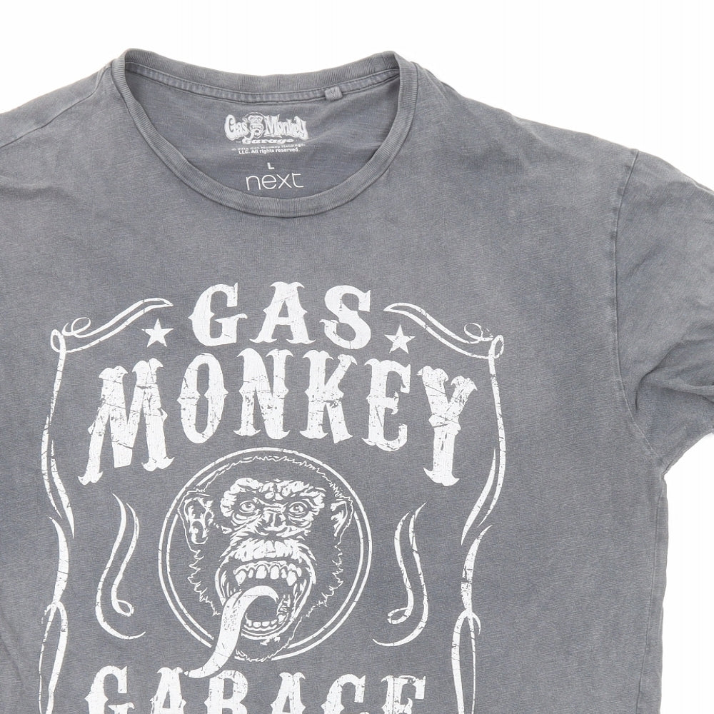 NEXT Mens Grey Cotton T-Shirt Size L Round Neck - Gas Monkey Garage