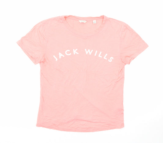 Jack Wills Womens Pink Cotton Basic T-Shirt Size 8 Round Neck