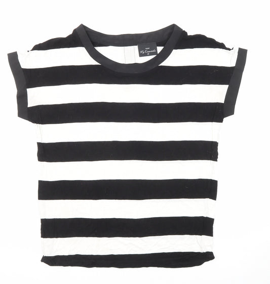 NEXT Womens Black Striped Polyester Basic T-Shirt Size 10 Round Neck