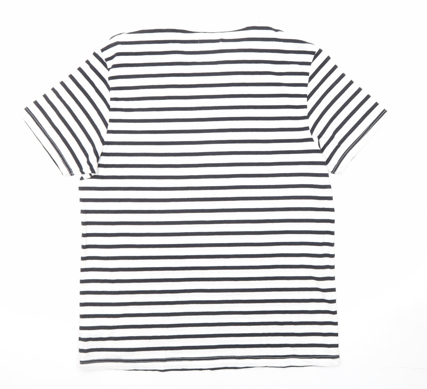 Topman Mens Black Striped Cotton T-Shirt Size M Round Neck