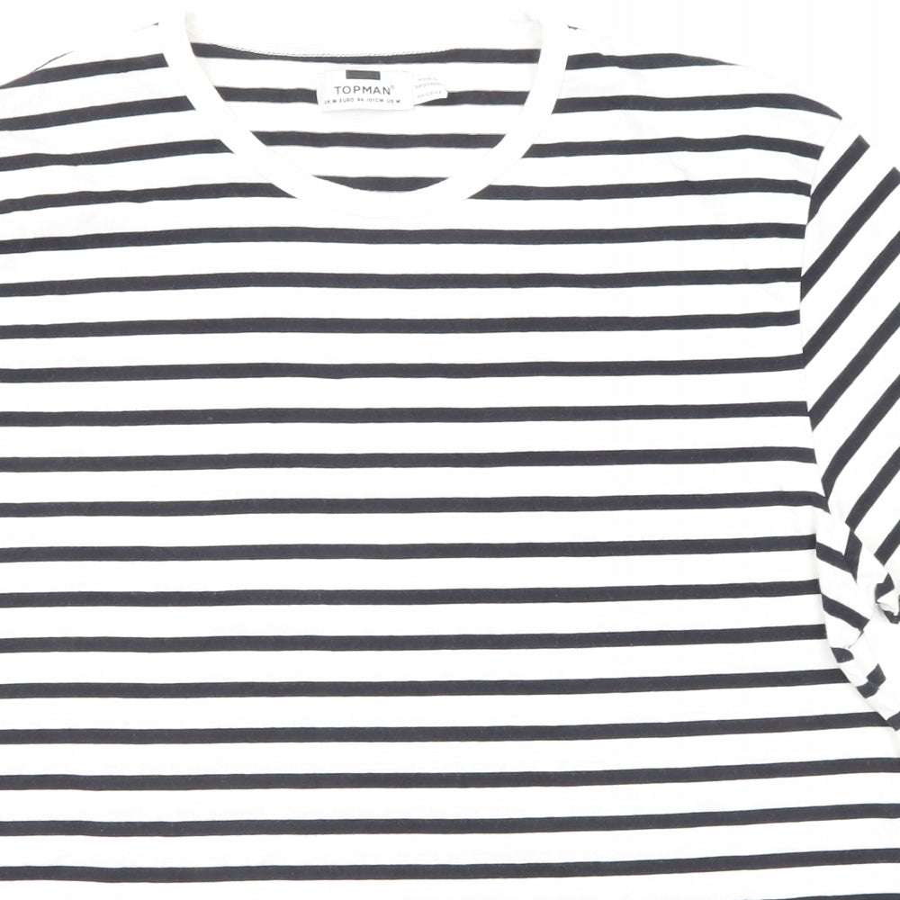 Topman Mens Black Striped Cotton T-Shirt Size M Round Neck
