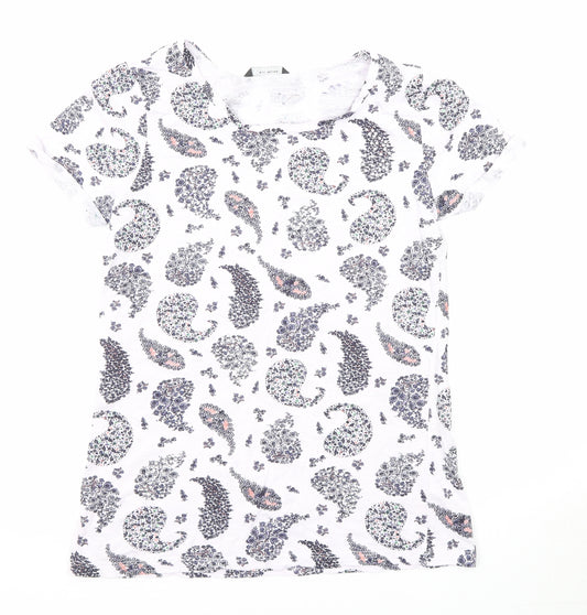 Dorothy Perkins Womens White Geometric Cotton Basic T-Shirt Size 10 Round Neck