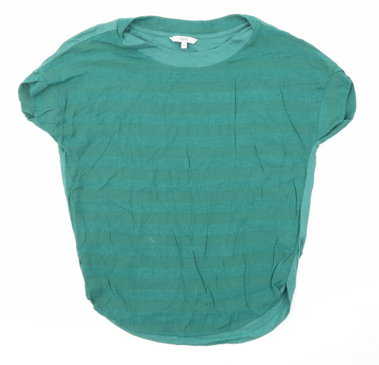 NEXT Womens Green Striped Cotton Basic T-Shirt Size 12 Round Neck