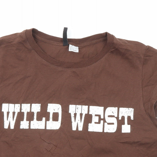 Divided by H&M Womens Brown Cotton Basic T-Shirt Size L Crew Neck - Wild West