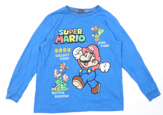Super Mario Boys Blue Cotton Basic T-Shirt Size 12 Years Round Neck Pullover - Super Mario