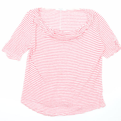 John Lewis Womens Red Striped Linen Basic T-Shirt Size 14 Cowl Neck