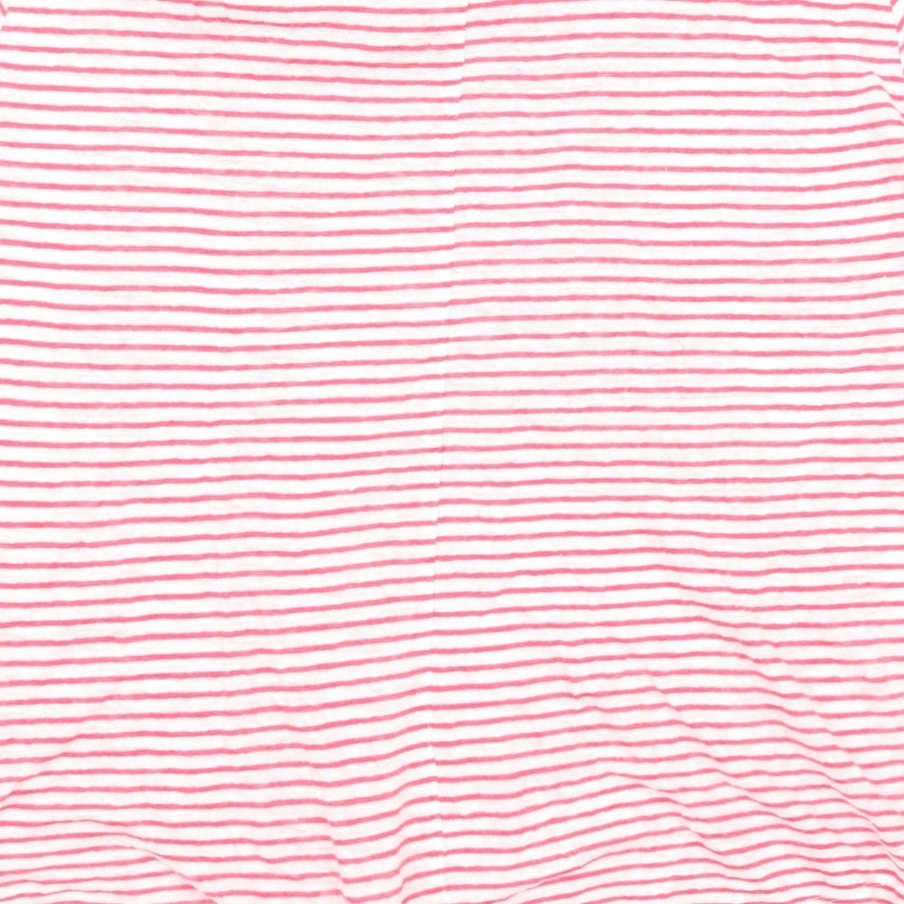 John Lewis Womens Red Striped Linen Basic T-Shirt Size 14 Cowl Neck
