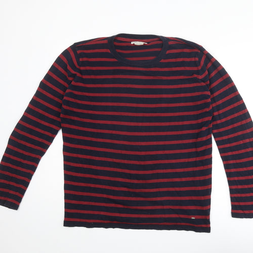 !Solid Mens Multicoloured Round Neck Striped Cotton Pullover Jumper Size L Long Sleeve