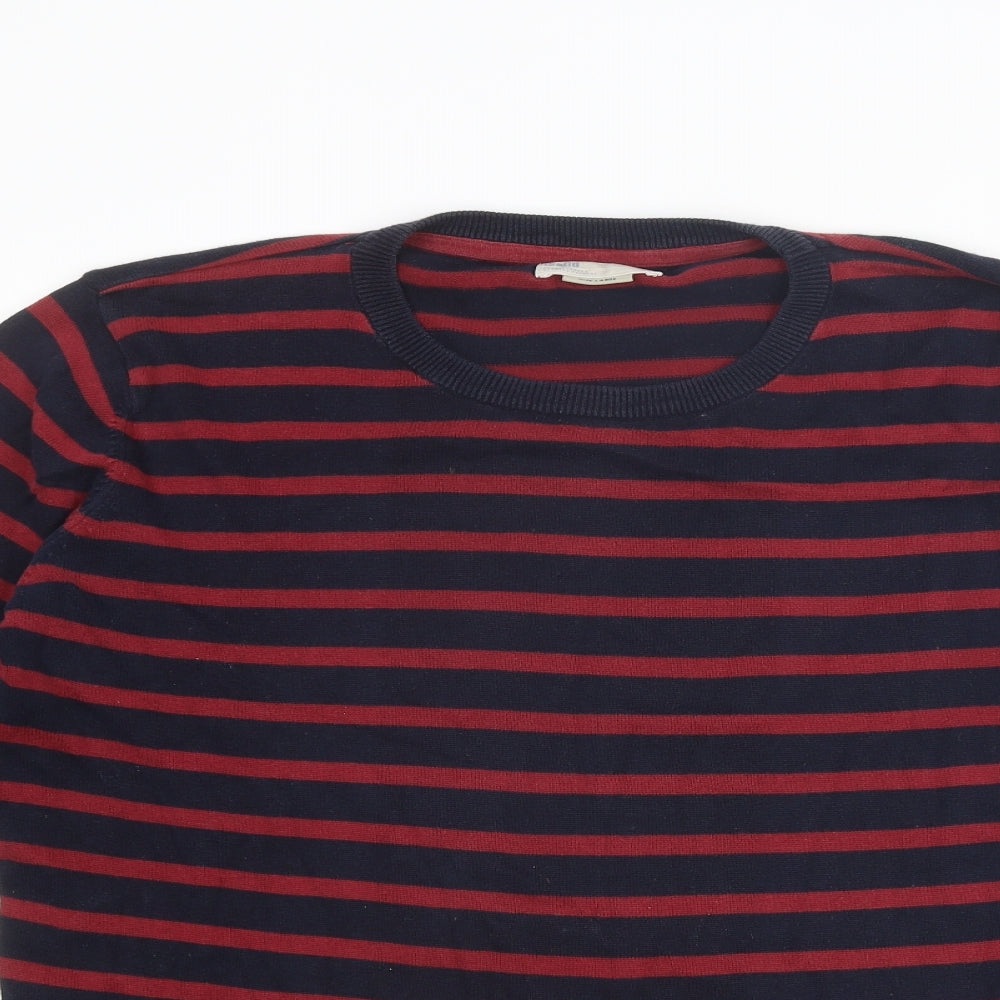 !Solid Mens Multicoloured Round Neck Striped Cotton Pullover Jumper Size L Long Sleeve