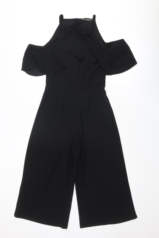 Be Jealous Womens Black Polyester Jumpsuit One-Piece Size 10 Button - Cold shoulder