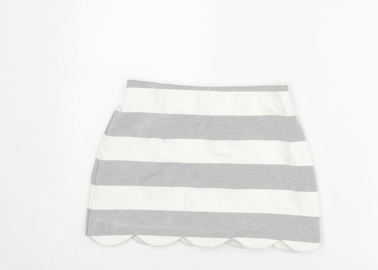 Topshop Womens Grey Striped Viscose Mini Skirt Size 4