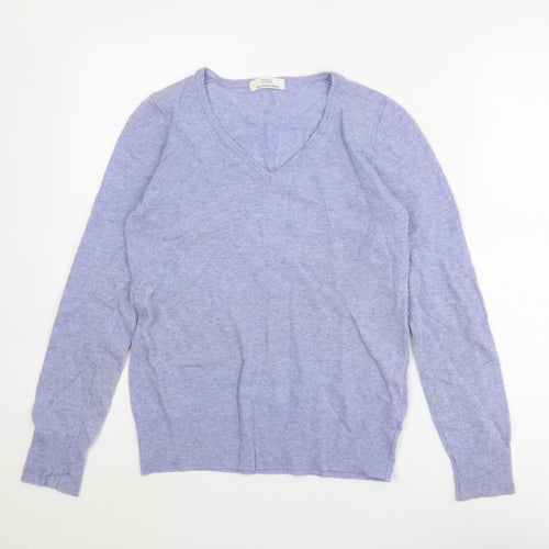 Marks and Spencer Womens Blue V-Neck Wool Pullover Jumper Size 8
