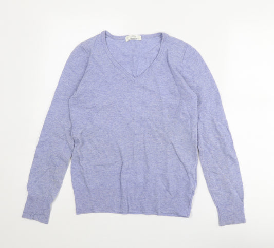 Marks and Spencer Womens Blue V-Neck Wool Pullover Jumper Size 8