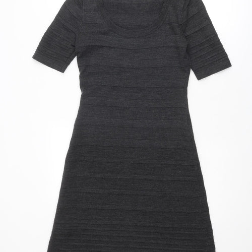 Calvin Klein Womens Grey Striped Wool Jumper Dress Size XS Round Neck Pullover