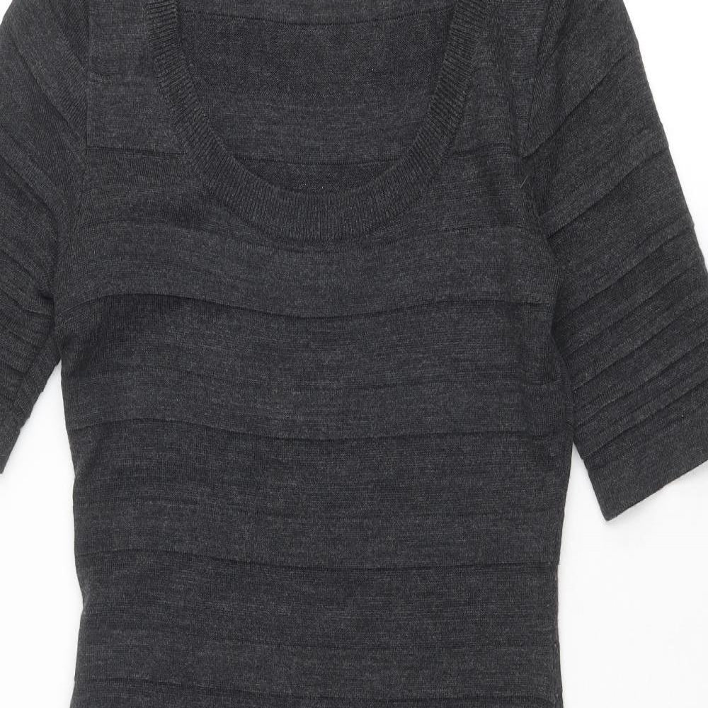 Calvin Klein Womens Grey Striped Wool Jumper Dress Size XS Round Neck Pullover