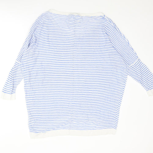 H&M Womens Blue Round Neck Striped Cotton Pullover Jumper Size L