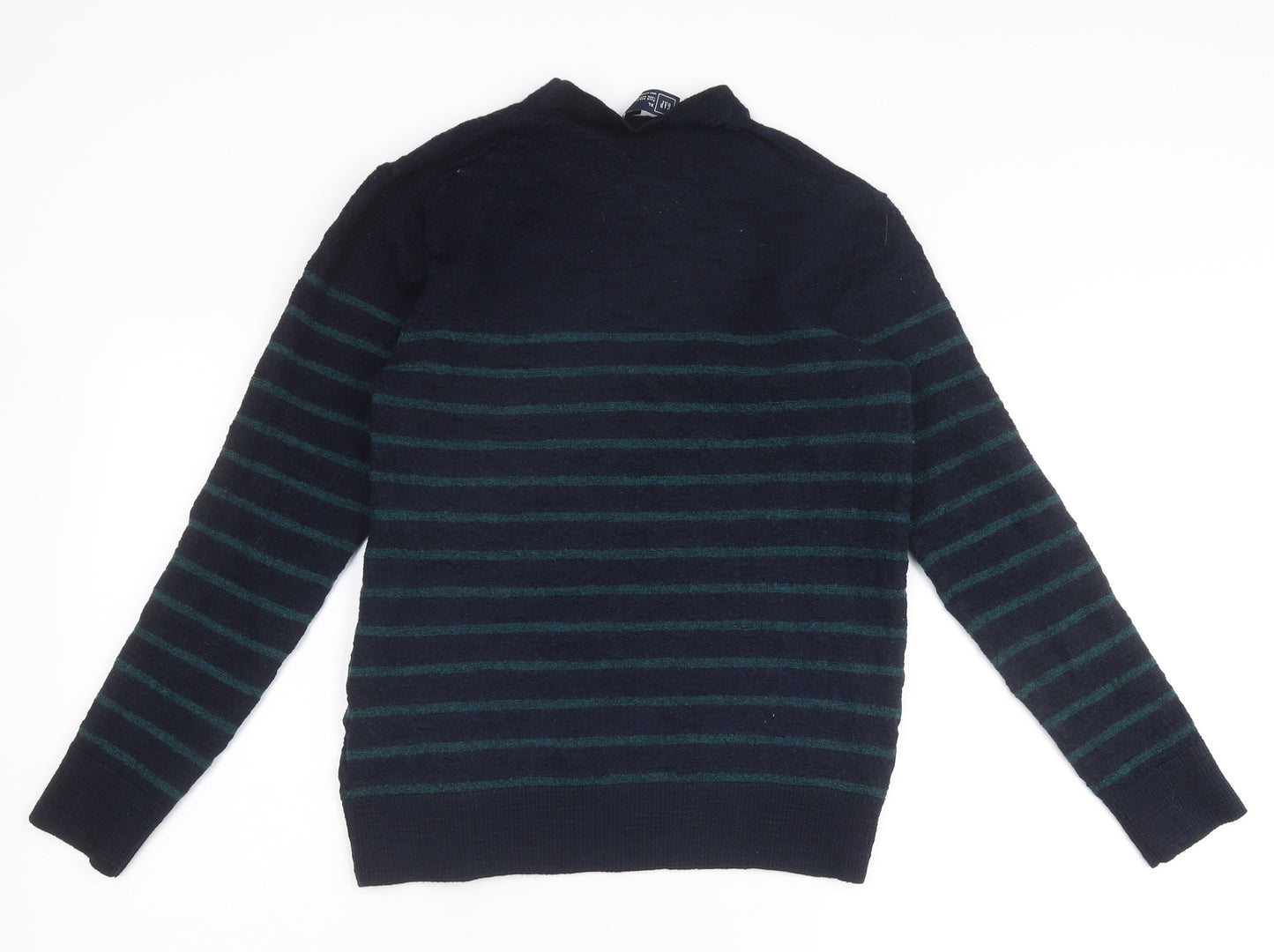 Gap Mens Blue V-Neck Striped Wool Pullover Jumper Size XL Long Sleeve