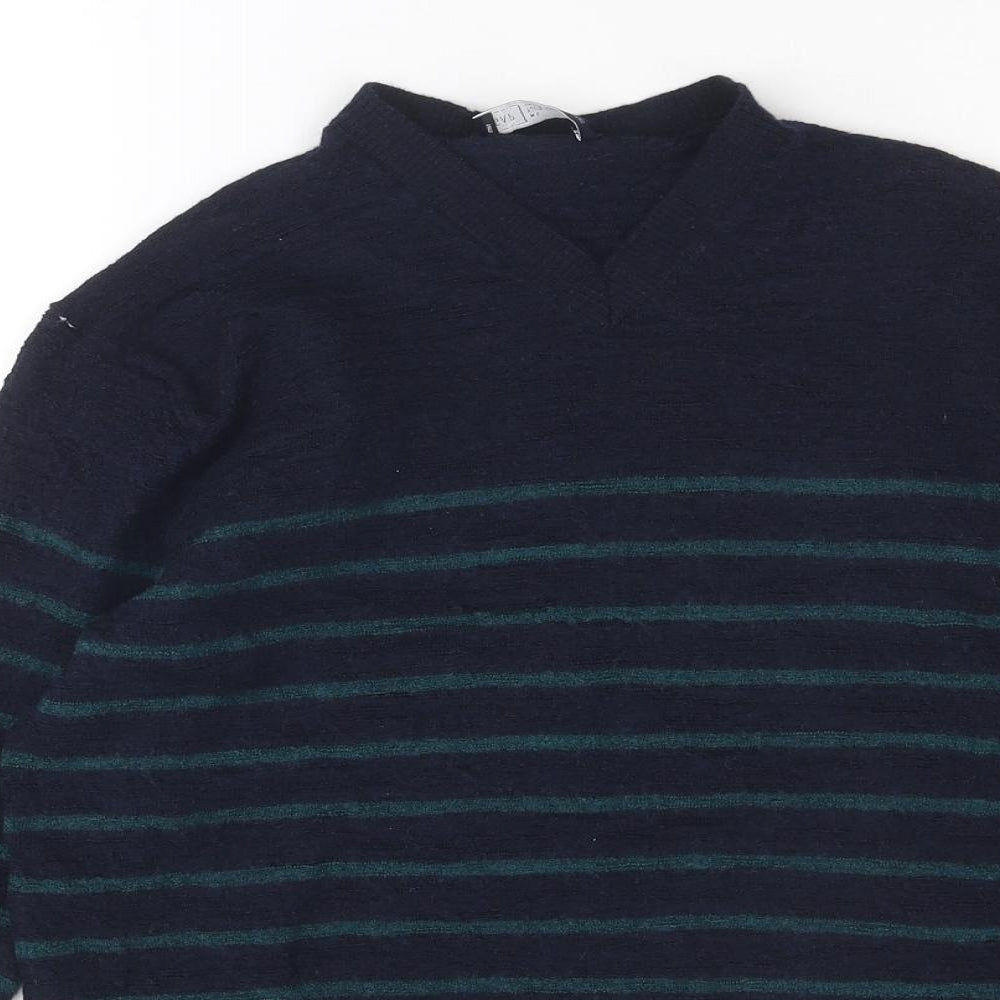 Gap Mens Blue V-Neck Striped Wool Pullover Jumper Size XL Long Sleeve