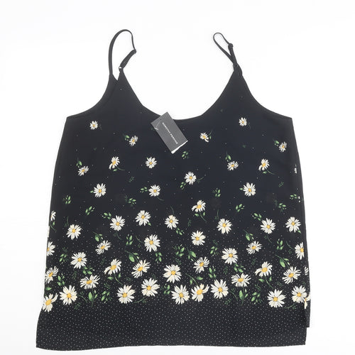 Dorothy Perkins Womens Black Floral Polyester Basic Tank Size 12 Round Neck